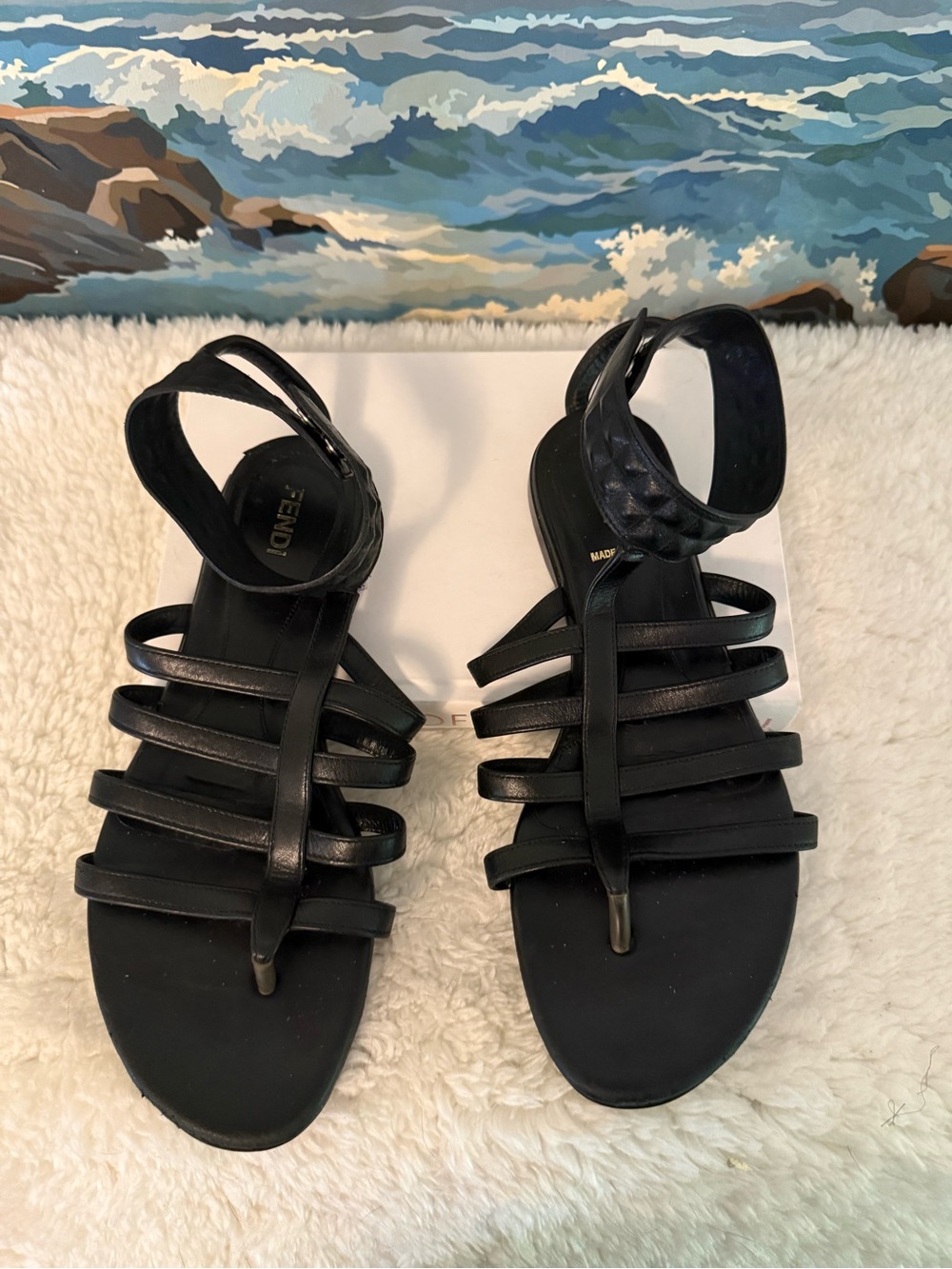 Authentic Fendi Black Studded Ankle-Strap Gladiator Sandals - Picture 2 of 7